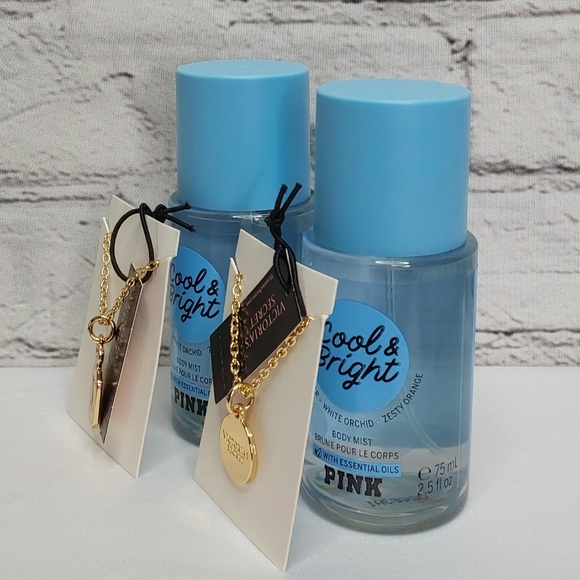 VICTORIA'S SECRET 'PINK' 'COOL & BRIGHT' 4-PIECE BODY MIST & BOTTLE CHARMS SET - Picture 4 of 16